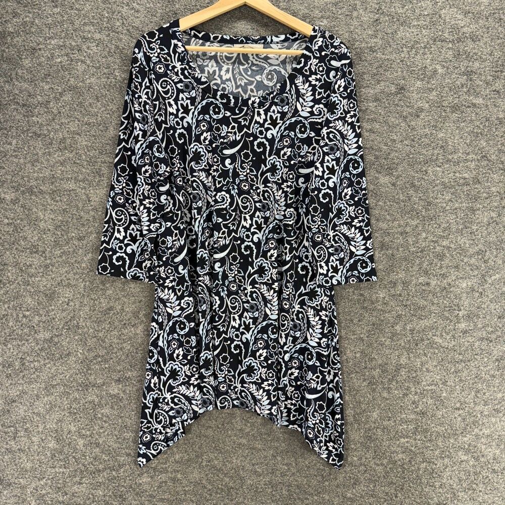 Woman Within Dress Women M Medium Black Floral Shift Short Long Sleeve Casual